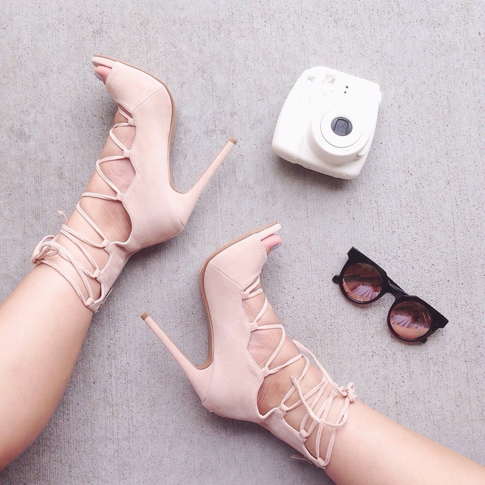 Brand New Blush Lace Up Pumps